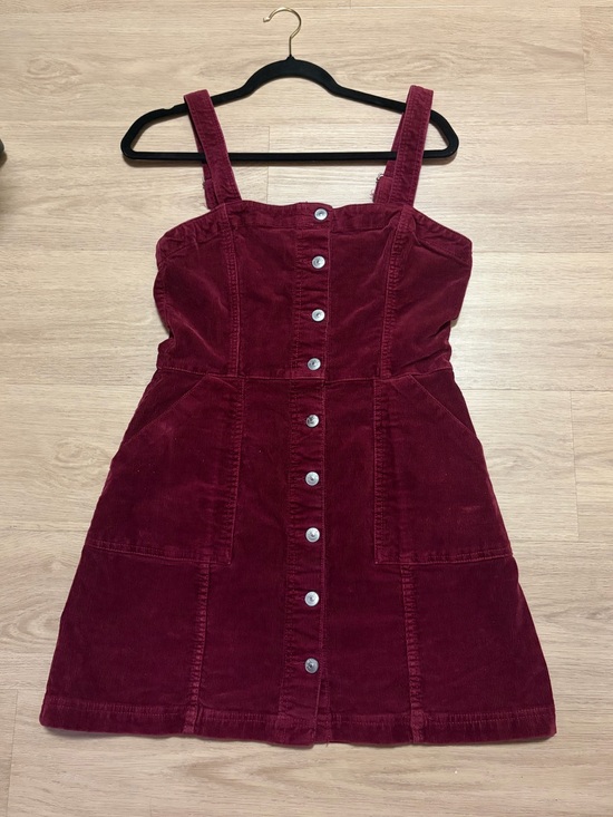 Divided Dresses & Skirts - H&M Divided Burgundy Corduroy Pinafore Overall Mini Dress Size 8 Button Front